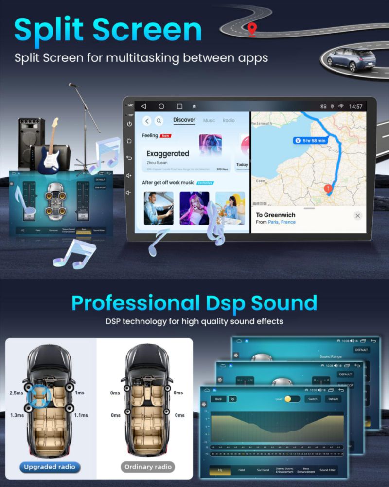 Radio para auto Jufodrca 9" Android Auto CarPlay 5G WiFi