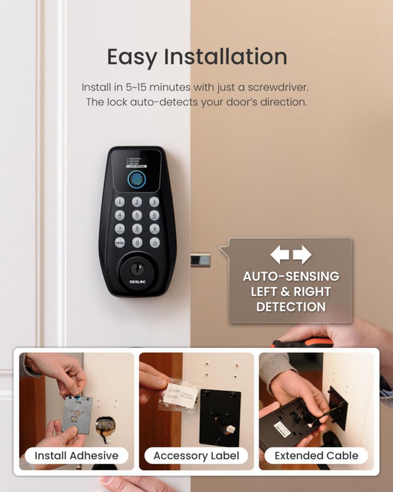 Cerradura de Puerta DESLOC C110 sin Llave con Huella Digital y 2 Manijas