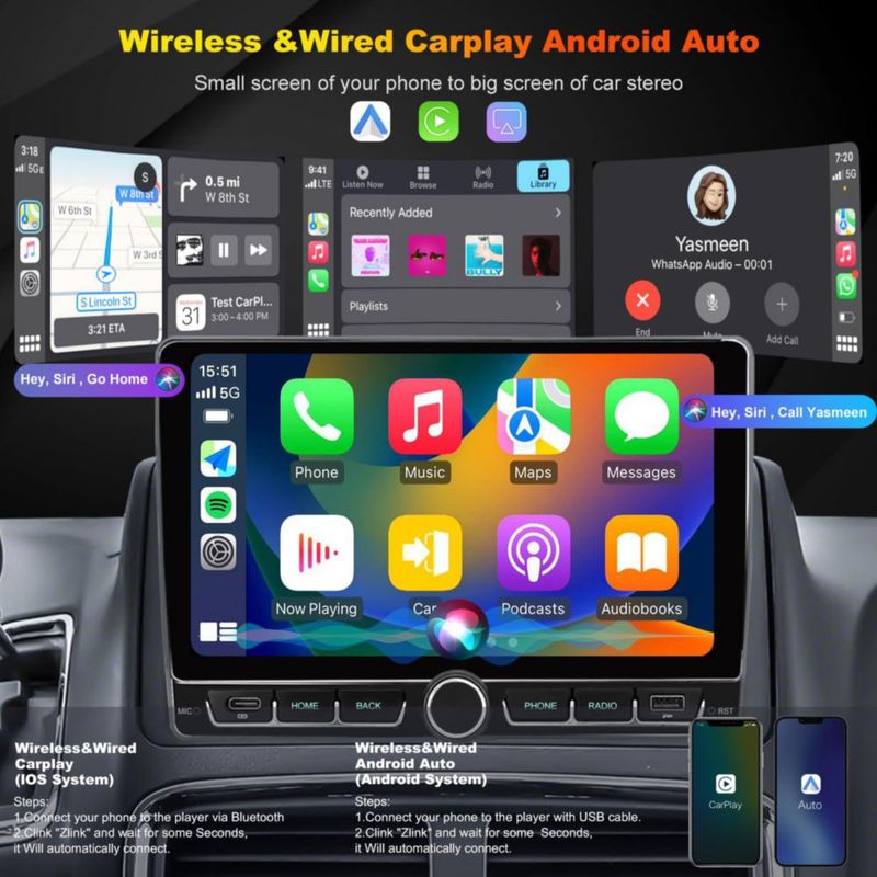 Radio Android iCarSEPTON de 9 pulgadas con CarPlay/Android Auto inalámbrico