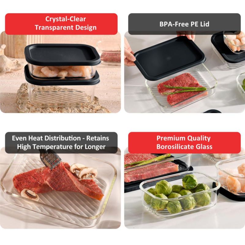 Juego de 7 envases de vidrio negro EATEX para almacenamiento de alimentos