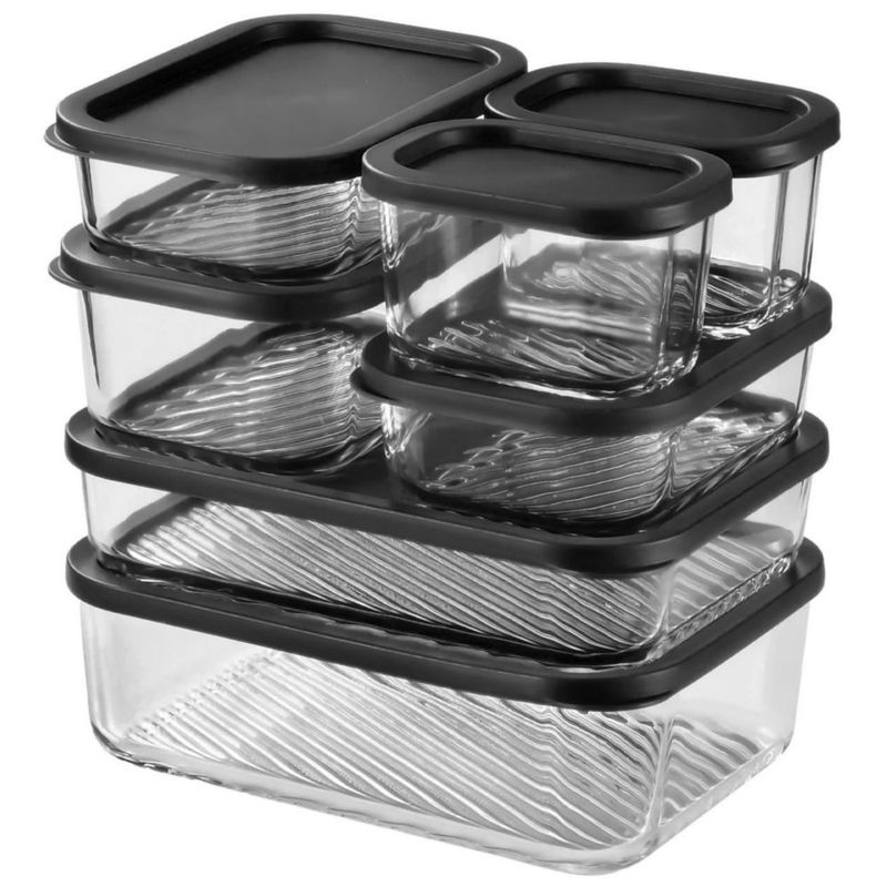 Juego de 7 envases de vidrio negro EATEX para almacenamiento de alimentos