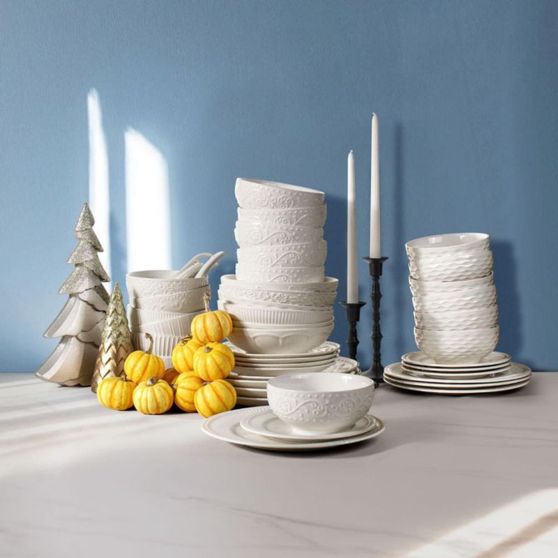 Tazones de cereal Artena 730 ml blanco juego de 4 con relieve