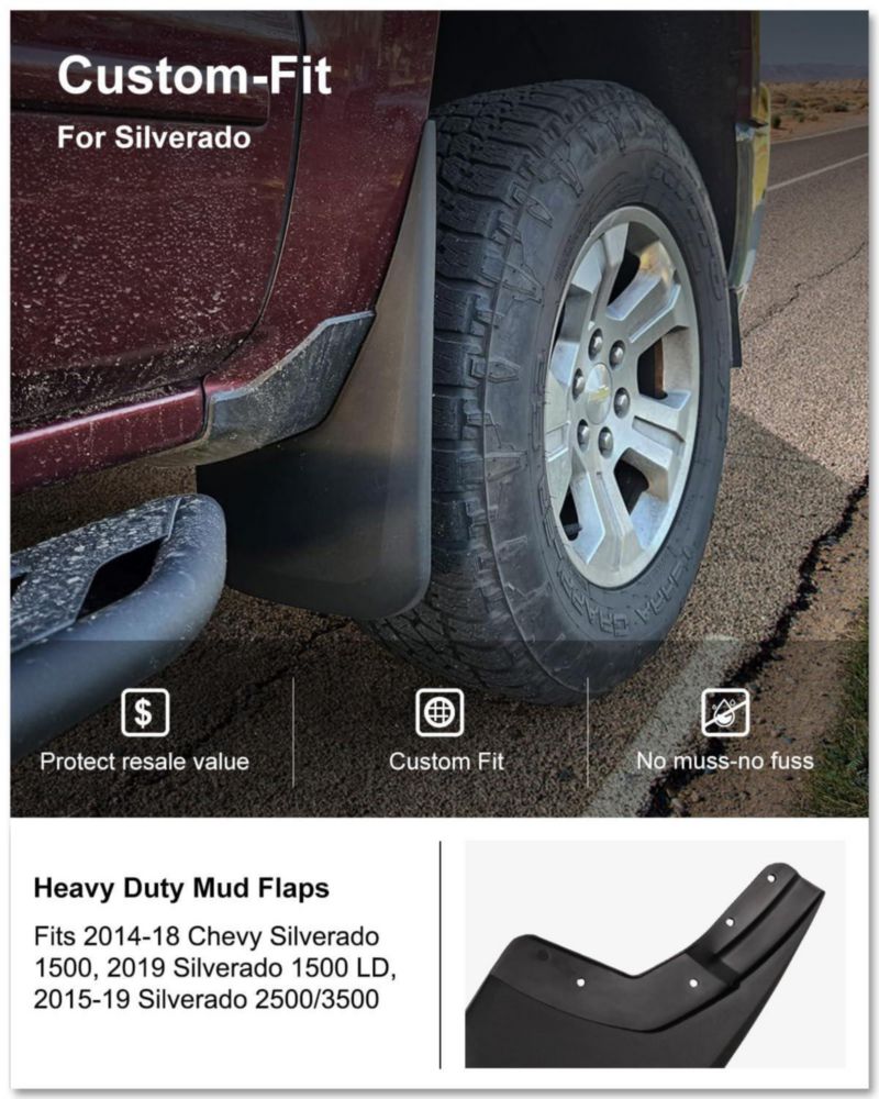 Defensas de barro Kiwi Master para Chevrolet Silverado 2014‑2018 (sin taladrar)