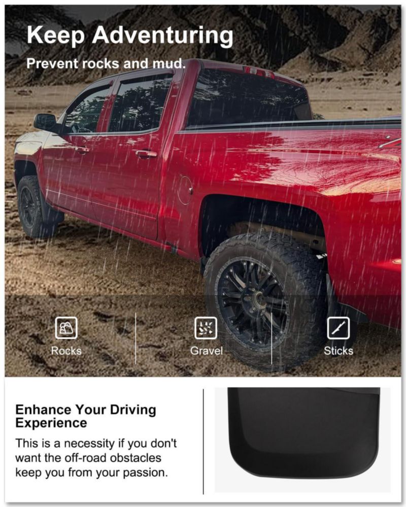 Defensas de barro Kiwi Master para Chevrolet Silverado 2014‑2018 (sin taladrar)