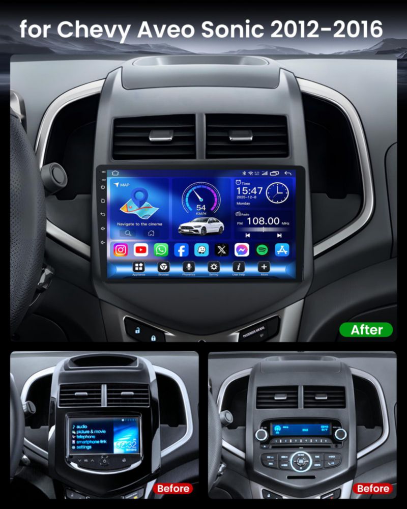 Estéreo para auto Fortdows 9" CarPlay/Android Auto con WiFi 5G