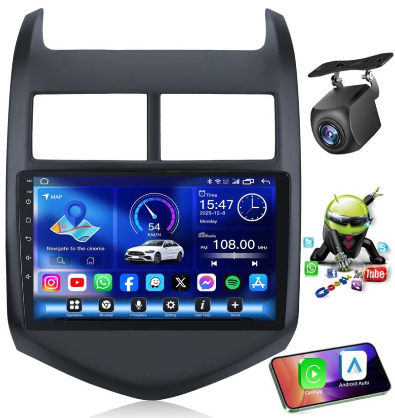 Estéreo para auto Fortdows 9" CarPlay/Android Auto con WiFi 5G
