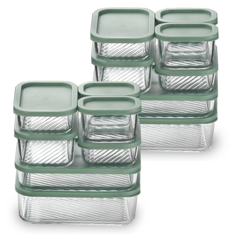 EATEX Pack de 14 Recipientes de Vidrio para Alimentos Color Salvia Libre de BPA