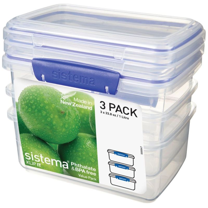 Sistema de Almacenamiento de Alimentos 1.0 L Transparente/Azul – Pack de 3