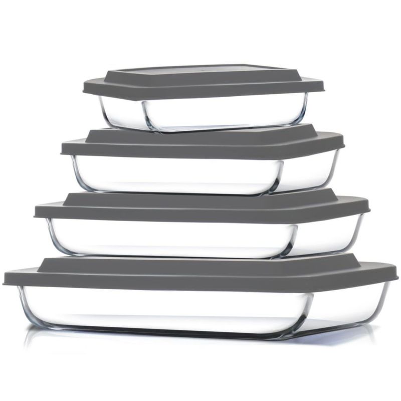 Juego de Cazuelas de Vidrio EATEX 8 Piezas Rectangular Gris
