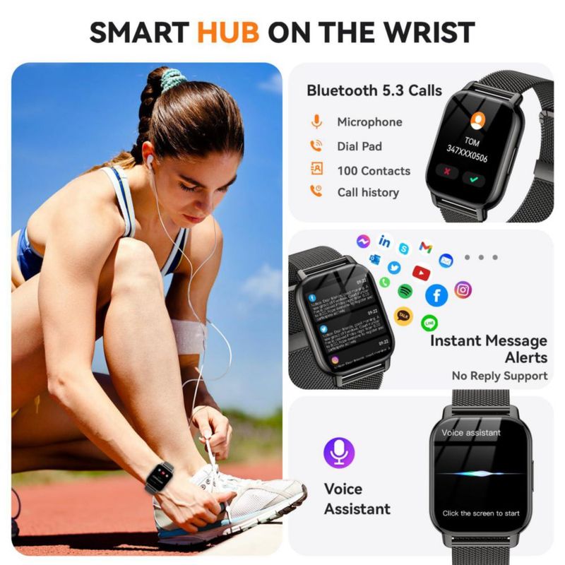 Reloj Inteligente Kriutefy 1.85" Bluetooth Llamadas IPX8 Negro
