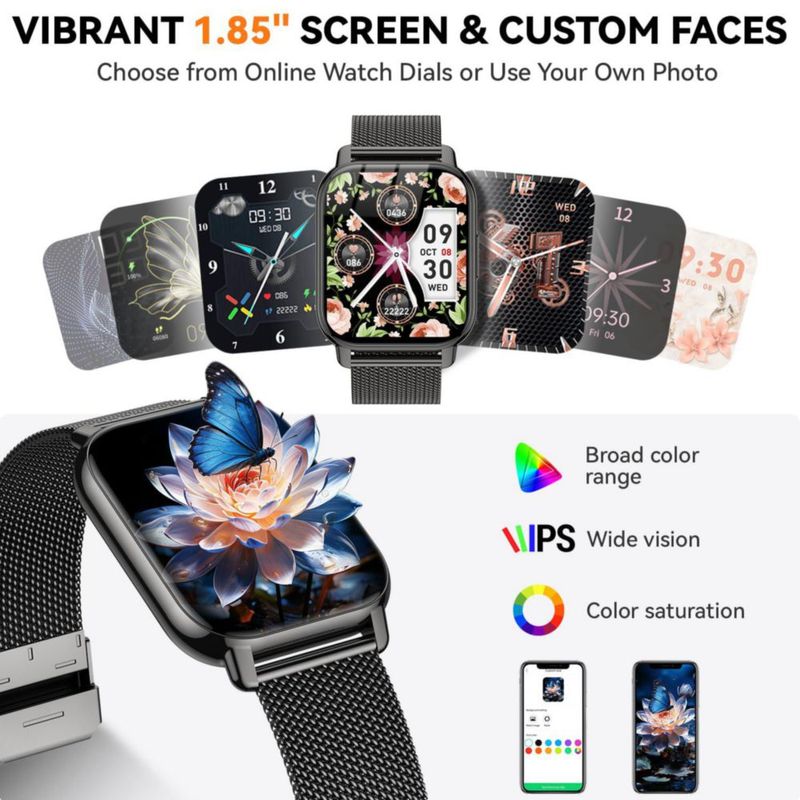 Reloj Inteligente Kriutefy 1.85" Bluetooth Llamadas IPX8 Negro