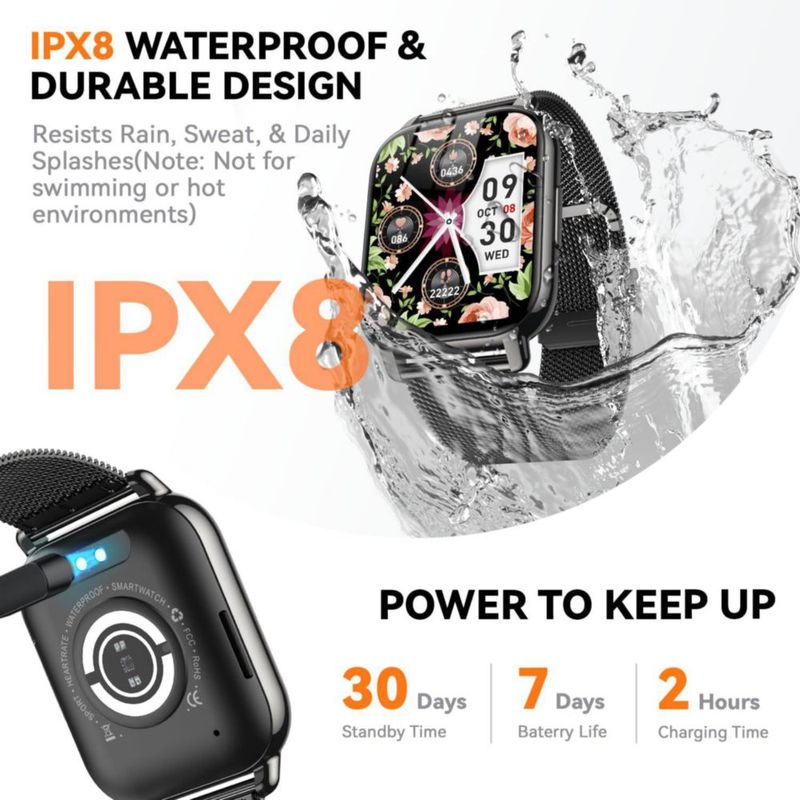 Reloj Inteligente Kriutefy 1.85" Bluetooth Llamadas IPX8 Negro