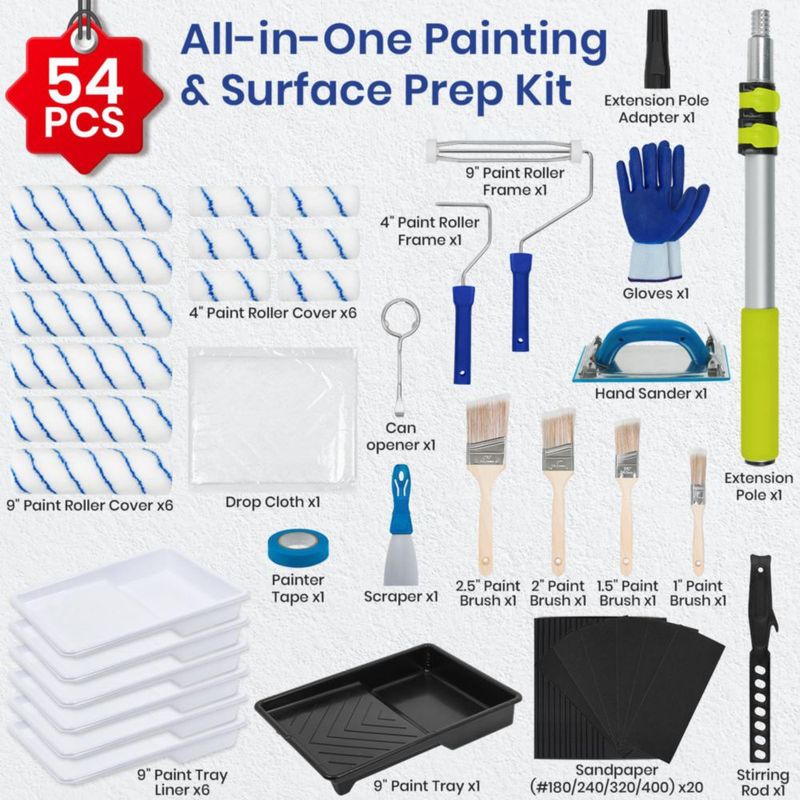 Kit de Rodillos y Accesorios de Pintura Allhercom 54 Piezas para Bricolaje