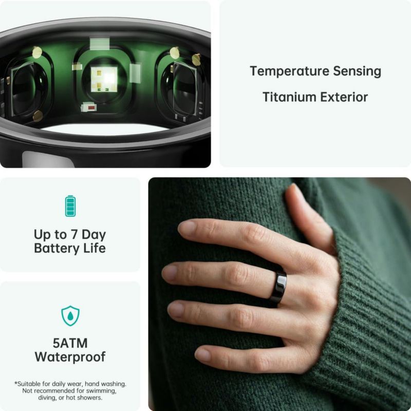 Anillo Inteligente opove Negro – Monitor de Sueño y Fitness