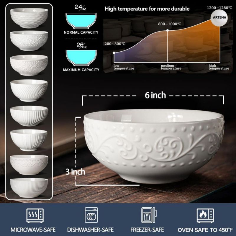 Tazón para cereal Artena 737 ml blanco pack de 4 con relieve
