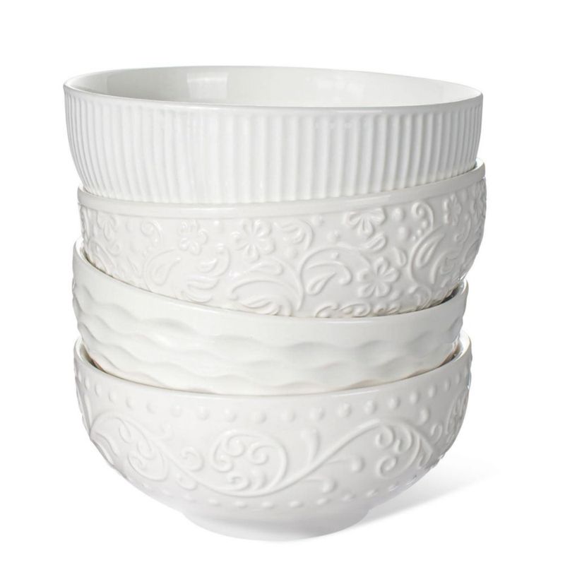 Tazón para cereal Artena 737 ml blanco pack de 4 con relieve