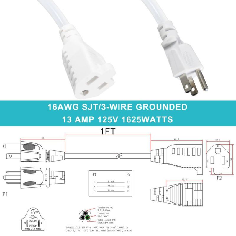 Cable de alimentación SPARKING 30 cm 16AWG 3 clavijas blanco