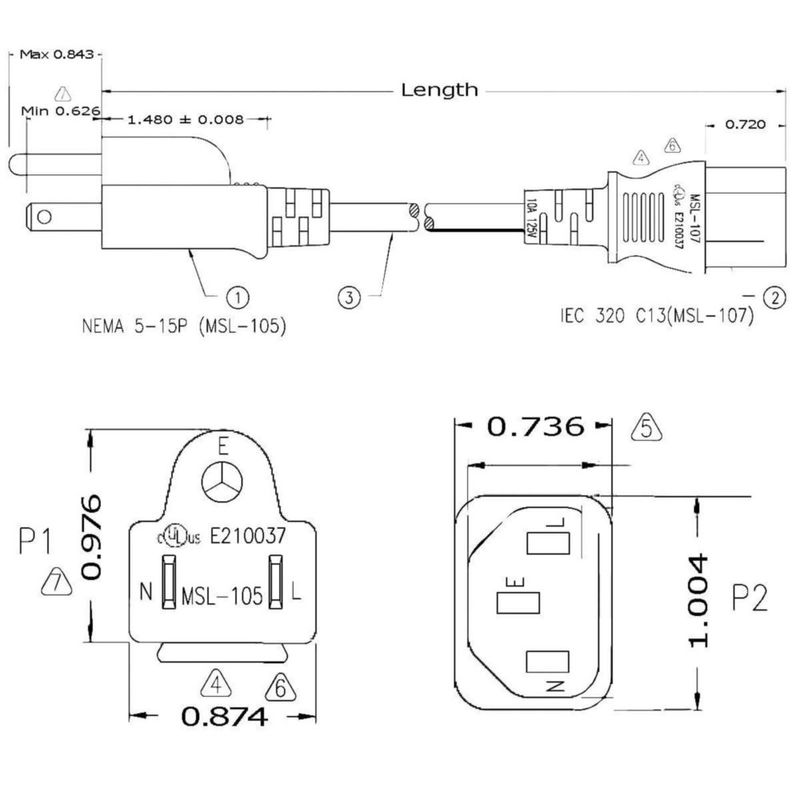 Cable de alimentación Cable Leader 46 m 14 AWG NEMA 5‑15P a C13