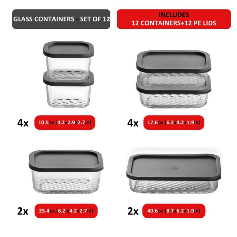 Almacenamiento de alimentos EATEX Pack de 12 envases de vidrio tipo Cream
