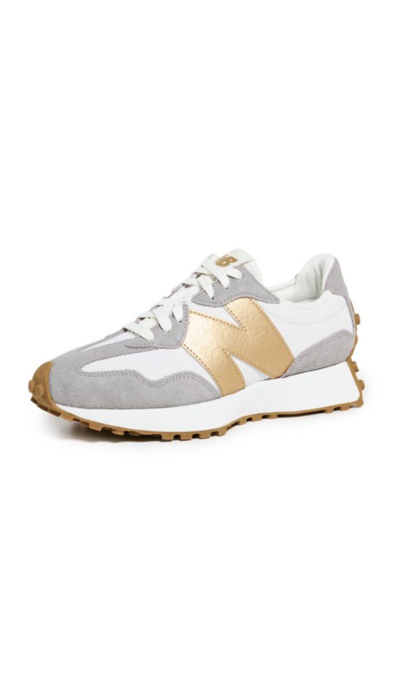 Zapatilla New Balance 327 para mujer Gris/Metálico Dorado 5.5
