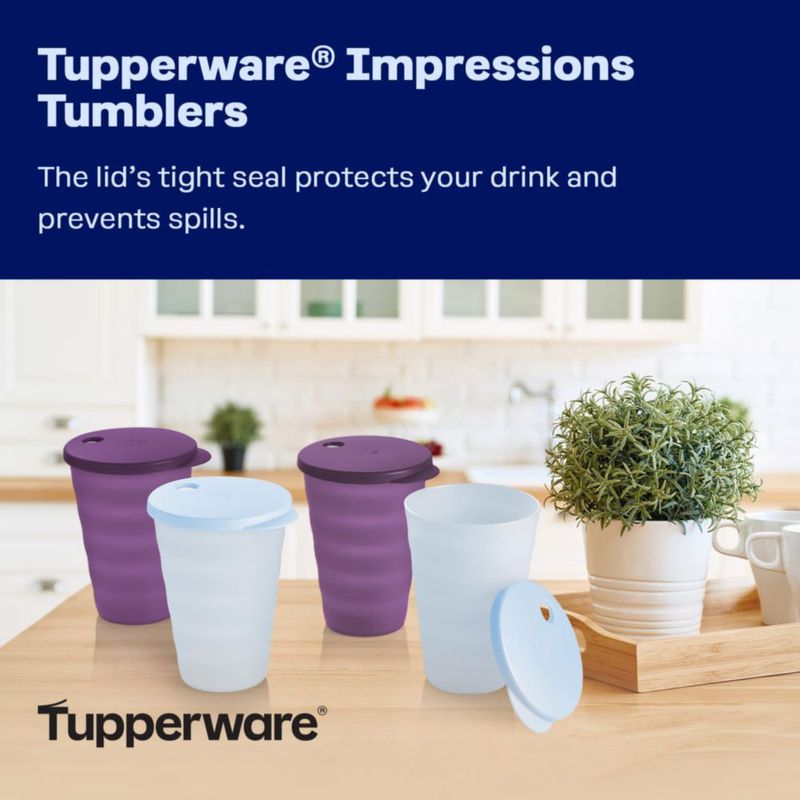 Juego de 4 vasos Tupperware de 500 ml con tapa a prueba de derrames azul y morado