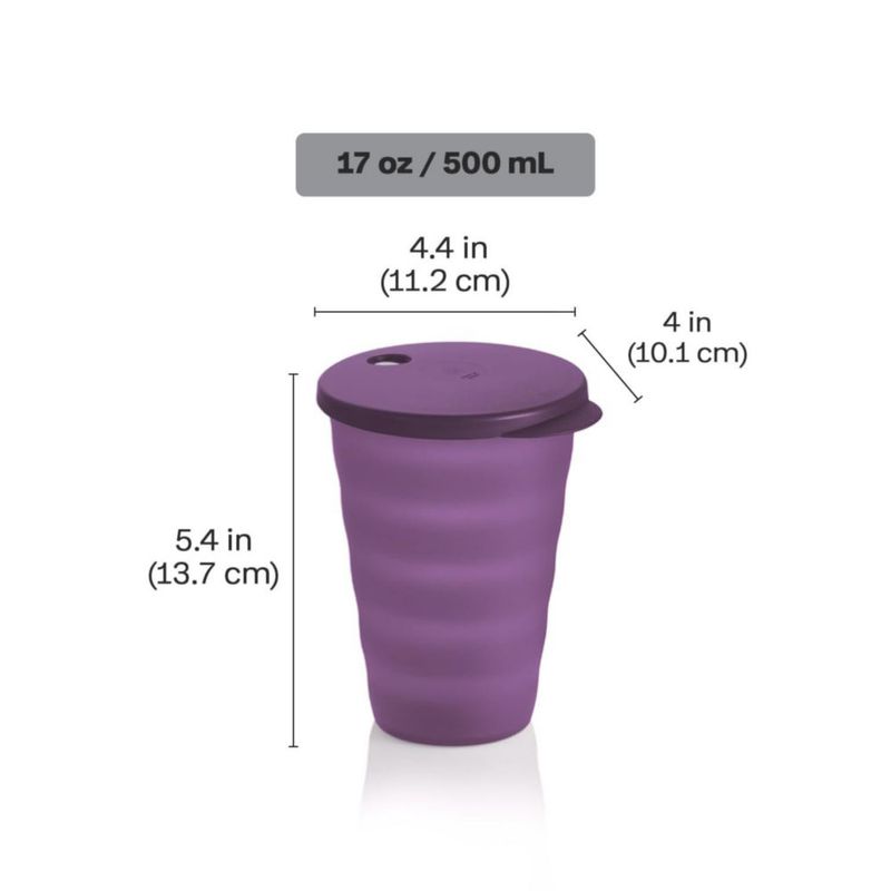Juego de 4 vasos Tupperware de 500 ml con tapa a prueba de derrames azul y morado