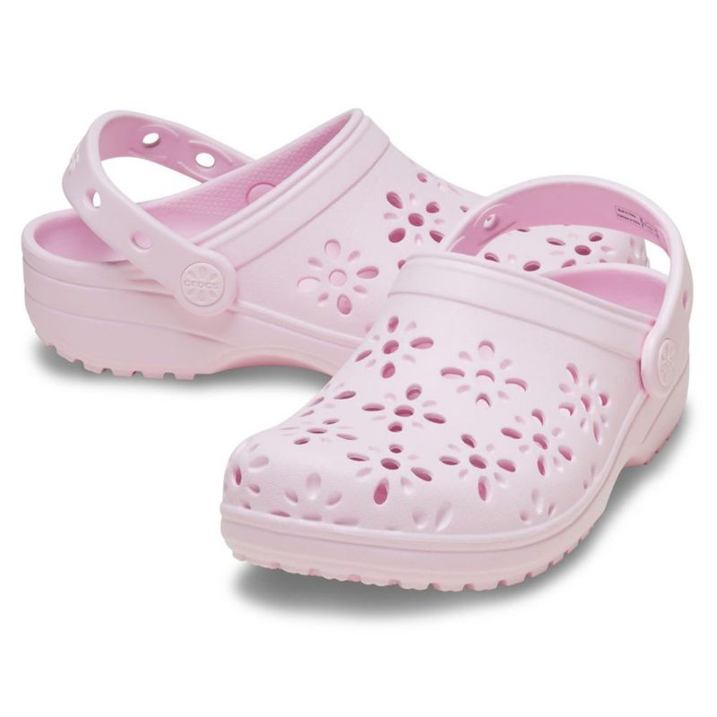 Zapatillas Crocs para niños color Rosa Leche con corte floral