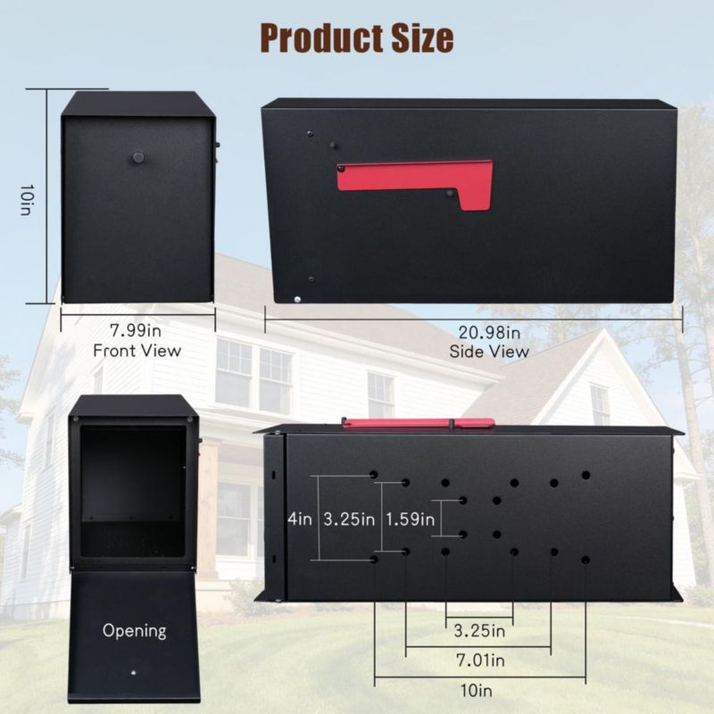 Buzón JOYMILE 53x20x25 cm Metálico Negro con Cierre Magnético