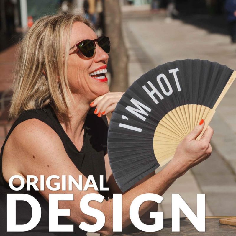 Abanico Plegable Negro Fisura "I’m Hot" con Gancho