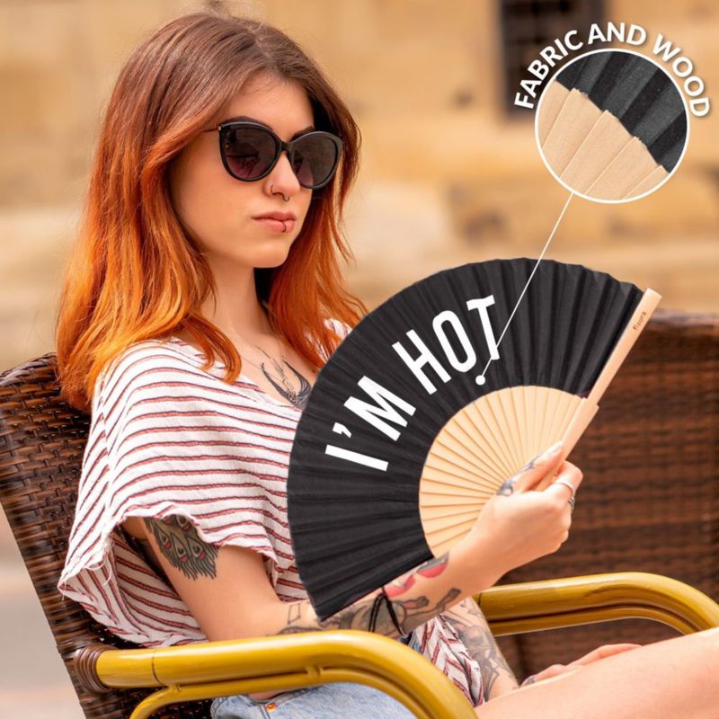 Abanico Plegable Negro Fisura "I’m Hot" con Gancho