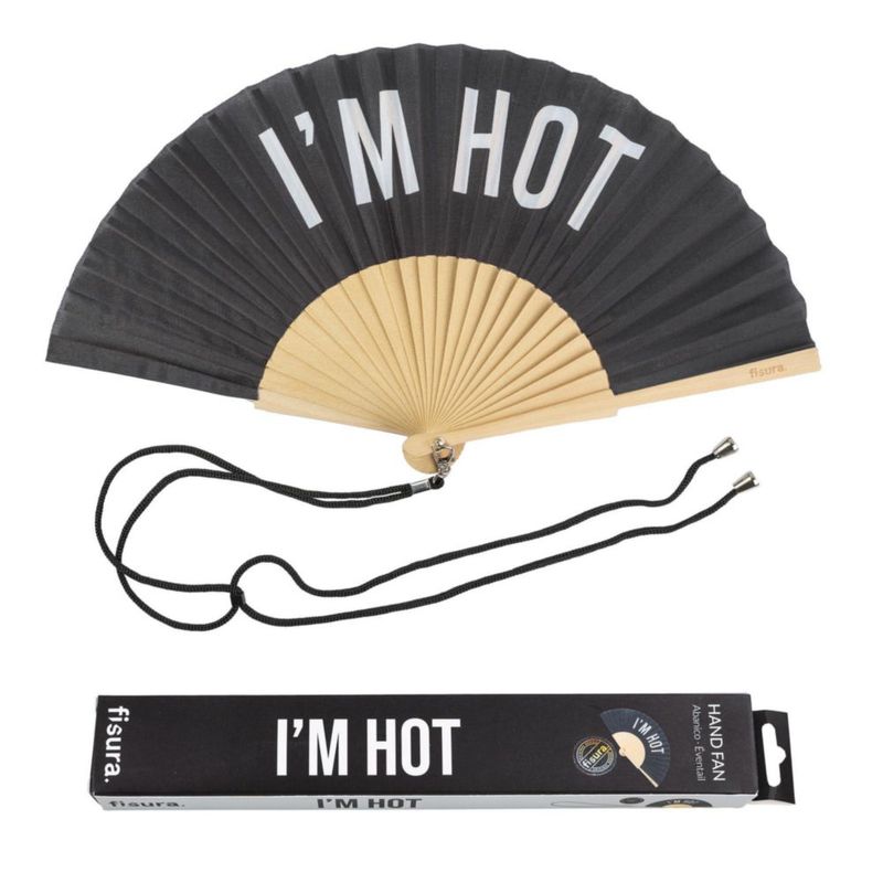 Abanico Plegable Negro Fisura "I’m Hot" con Gancho