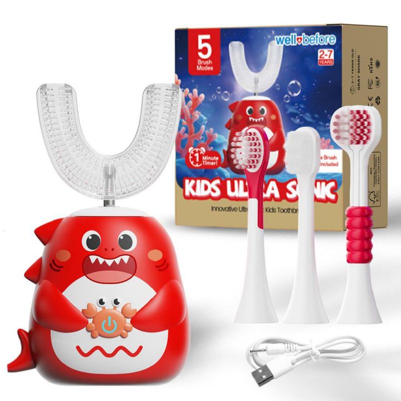 Cepillo de dientes eléctrico Well Before U-Shape 2-7 años IPX7 Rojo