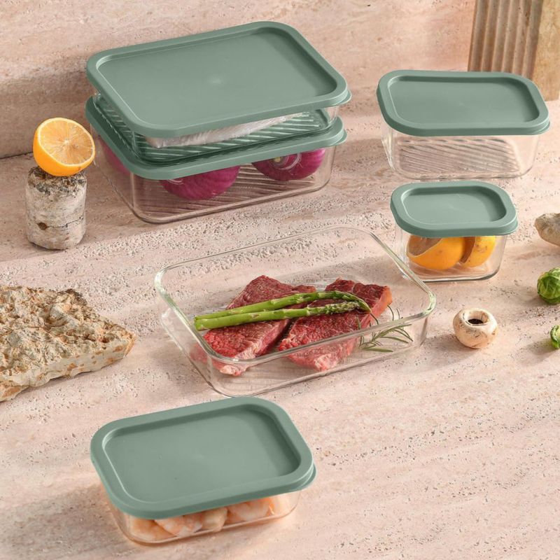 Almacenamiento de alimentos EATEX juego de 6 envases de vidrio color salvia aptos para microondas
