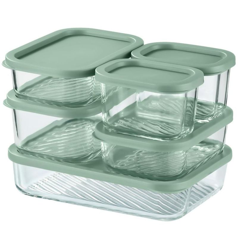 Almacenamiento de alimentos EATEX juego de 6 envases de vidrio color salvia aptos para microondas
