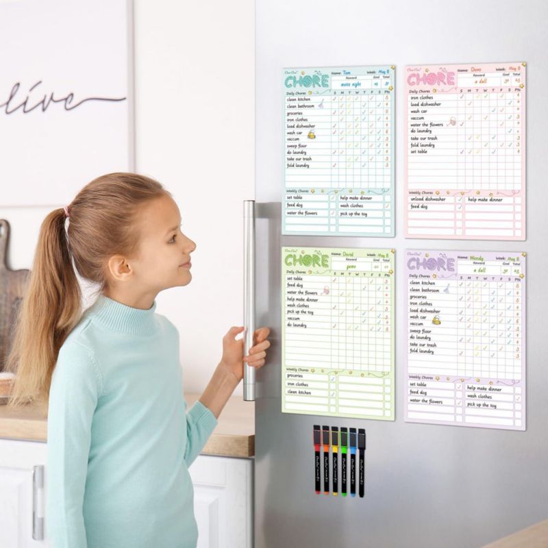 Calendario de tareas Clever Clean 216 × 305 cm paquete de 4 con marcadores
