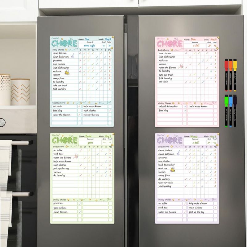 Calendario de tareas Clever Clean 216 × 305 cm paquete de 4 con marcadores