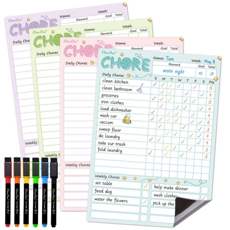 Calendario de tareas Clever Clean 216 × 305 cm paquete de 4 con marcadores