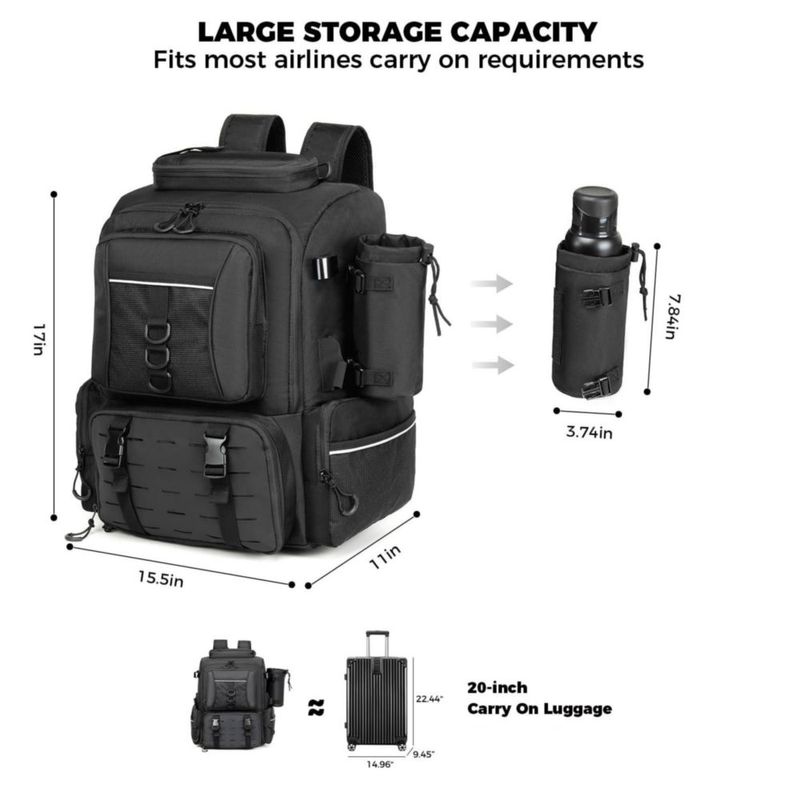 Mochila de pesca WANOON 45 L con portacañas