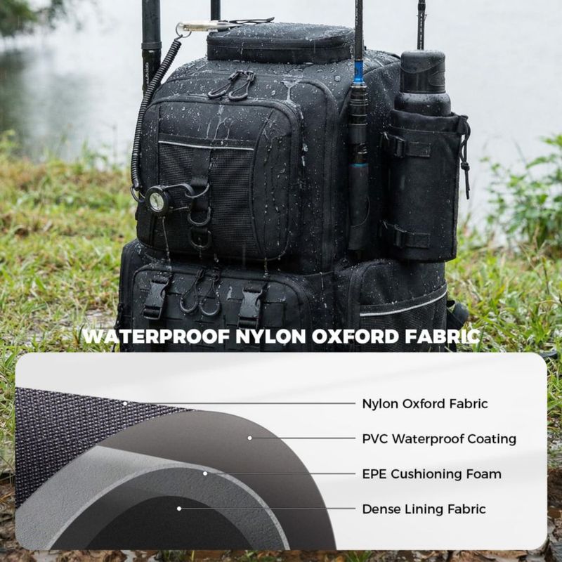 Mochila de pesca WANOON 45 L con portacañas