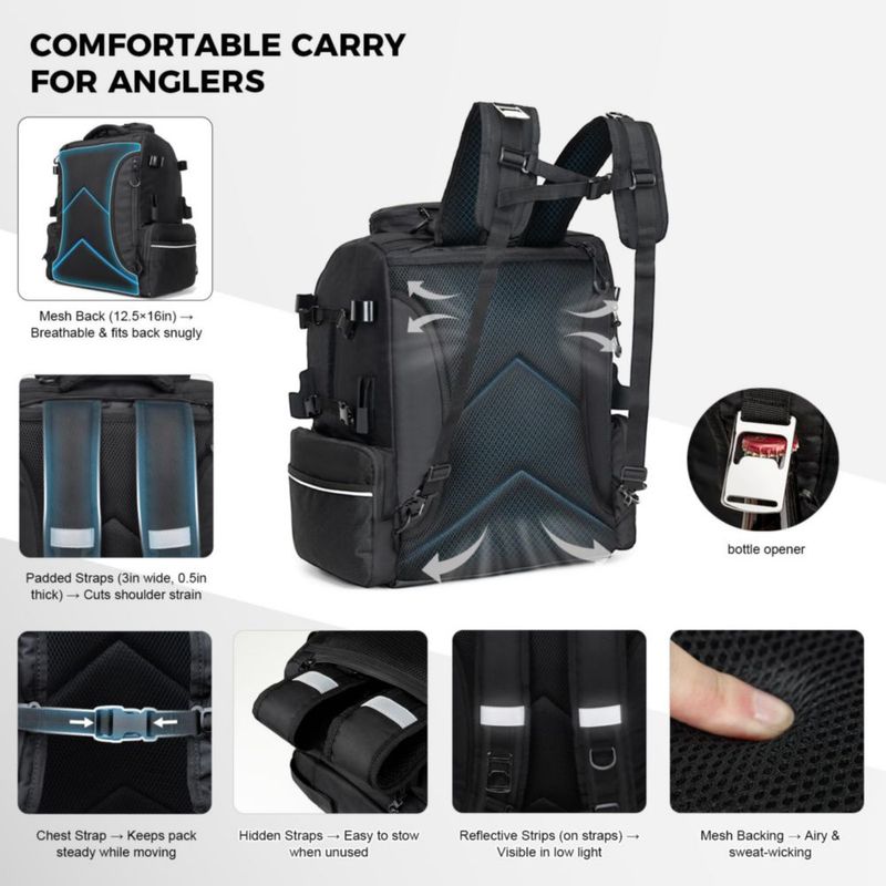 Mochila de pesca WANOON 45 L con portacañas