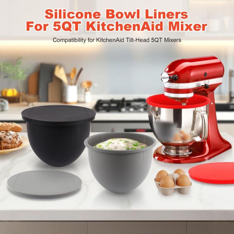 Juego de 3 forros de cuenco de silicona PCTTOIL para KitchenAid de 5 qt
