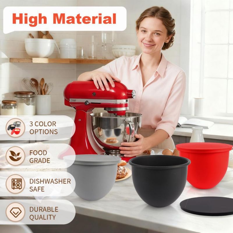Juego de 3 forros de cuenco de silicona PCTTOIL para KitchenAid de 5 qt