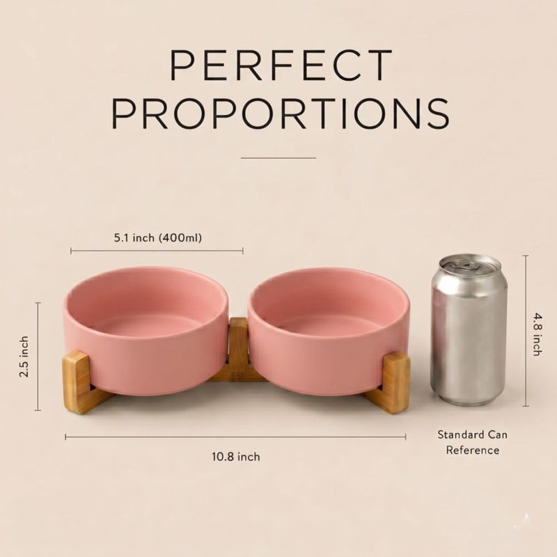Set de cuencos para mascotas SPUNKYJUNKY 400 ml de cerámica con base de madera