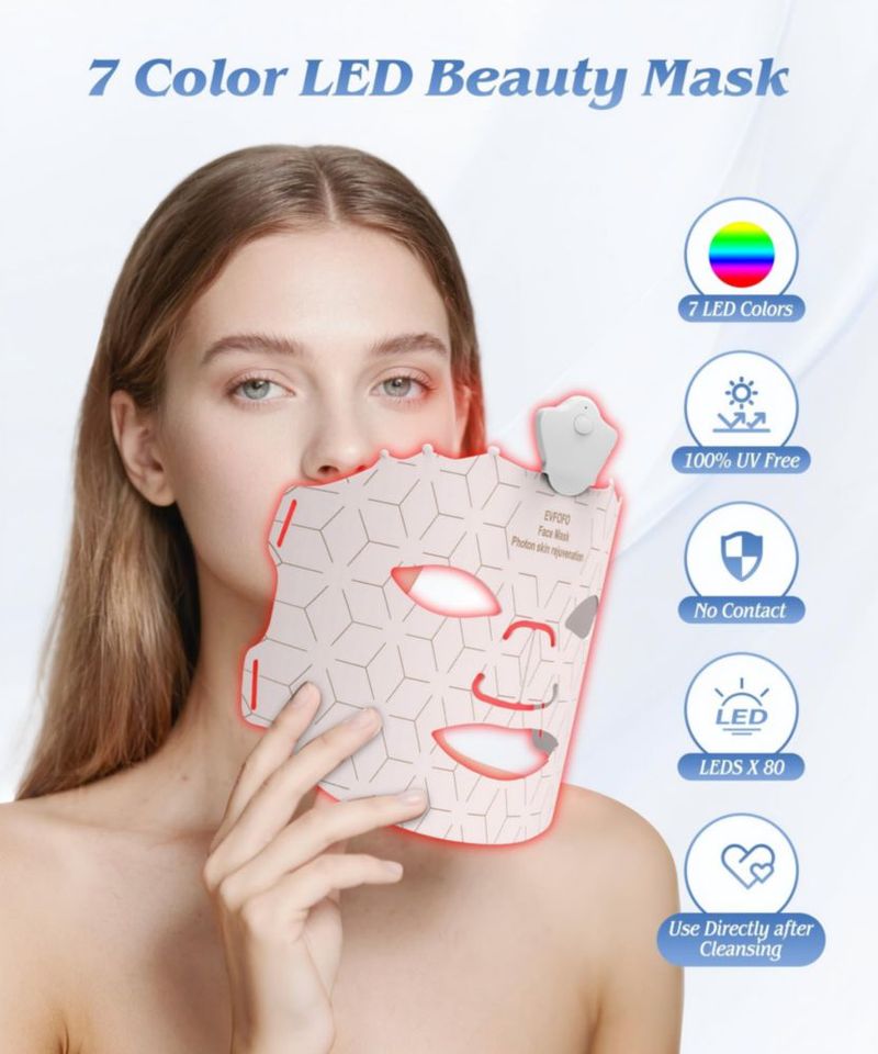 Máscara facial EVFOFO inalámbrica de LED de 7 colores (rosa)