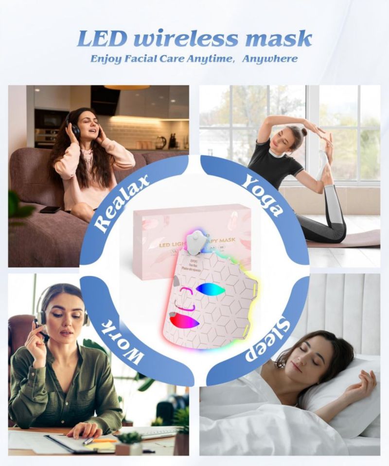 Máscara facial EVFOFO inalámbrica de LED de 7 colores (rosa)
