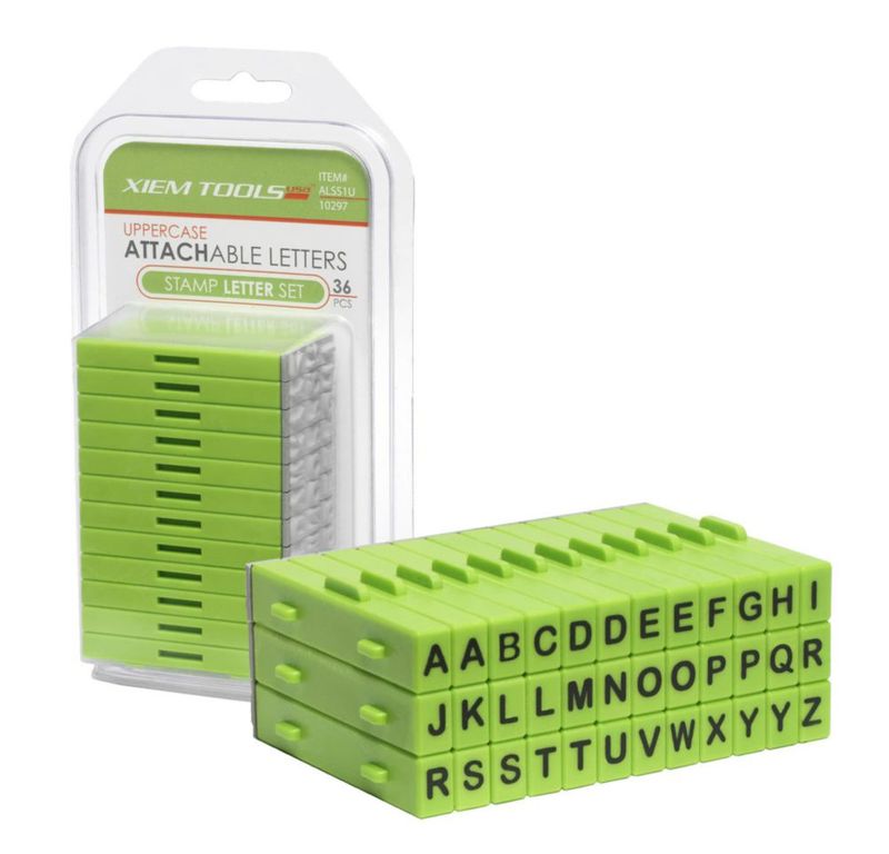Letras de Sello Xiem Tools 36 piezas Mayúsculas Arial Negrita