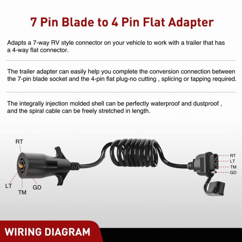 Cableado de Remolque Nilight 5 pies 7 vías a 4 vías enrollado