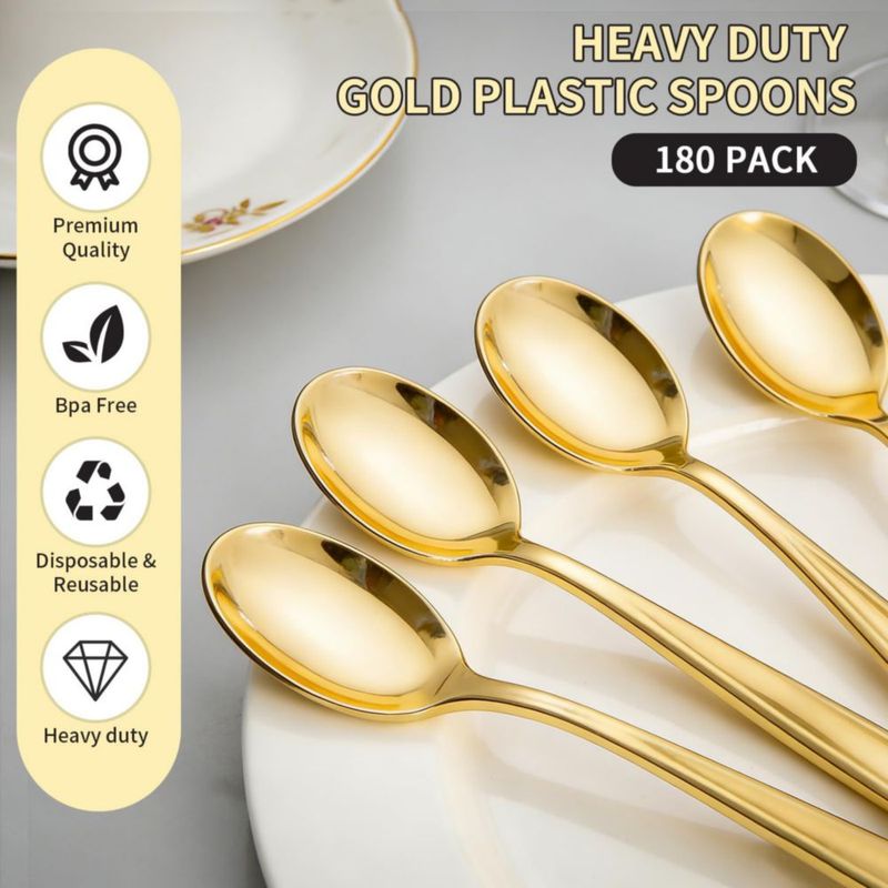 Cucharas HOME BREEZE 180 unidades Plástico Dorado Extra Resistente