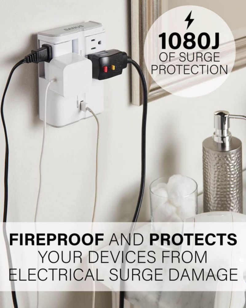 Regleta Sanus 1080J 4 tomas giratorias 2 USB blanca
