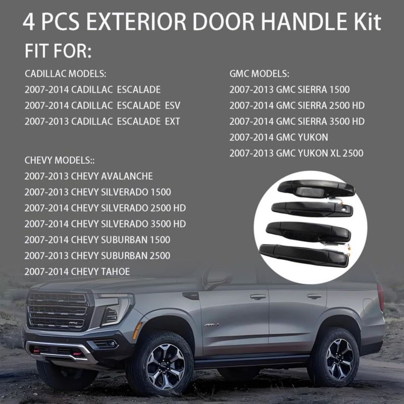 Manijas de puerta exteriores negras Volinsya 4 piezas para Cadillac Chevrolet y GMC